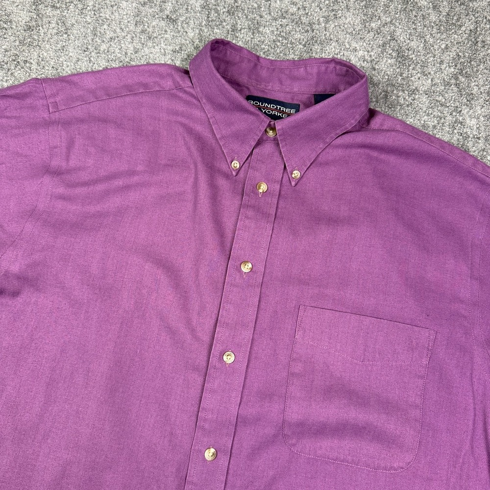 Roundtree & Yorke Mens Shirt XL Purple Herringbone Short Sleeve Button Up